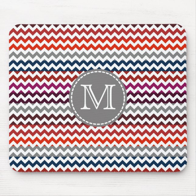 Red White Grey Chevron Zigzag Monogram #2 Mouse Pad (Front)