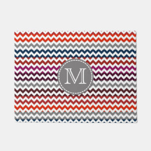 Red White Grey Chevron Zigzag Monogram Doormat