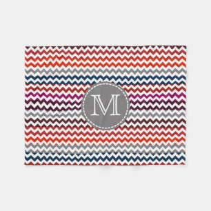 Red White Grey Chevron Zigzag Monogram Fleece Blanket