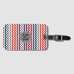 Red White Grey Chevron Zigzag Monogram Luggage Tag