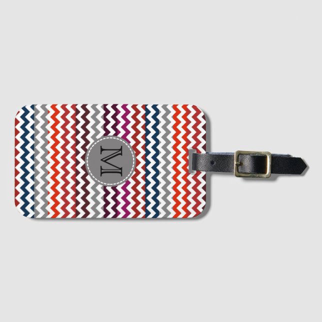 Red White Grey Chevron Zigzag Monogram Luggage Tag (Front Horizontal)
