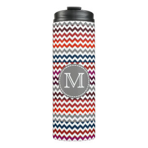 Red White Grey Chevron Zigzag Monogram Thermal Tumbler