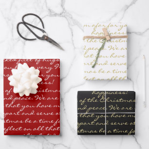 Red White Grey Handwriting Script Christmas Wish Wrapping Paper Sheet