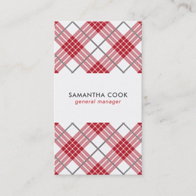 Red White & Grey Plaid Pattern Business Card (Front)