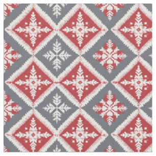 Red/White/Grey Snowflakes & Diamonds Fabric