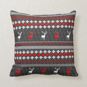 Red White Grey Stag Deer Trendy Modern Pillows