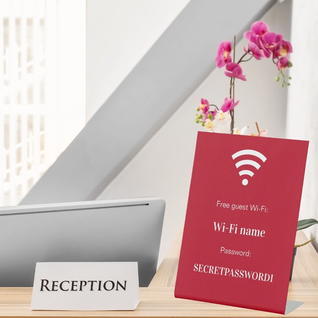 Red white guest customer wifi network password  pedestal sign (Creator Uploaded)