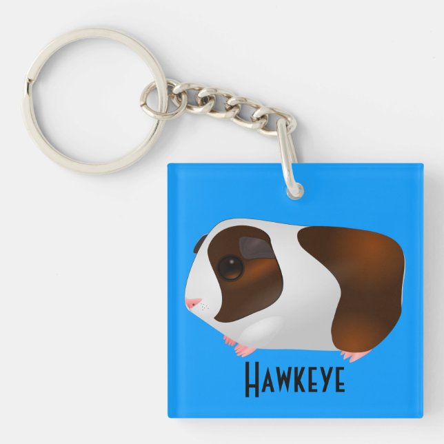 Red & White Guinea Pig With Name Key Ring (Front)