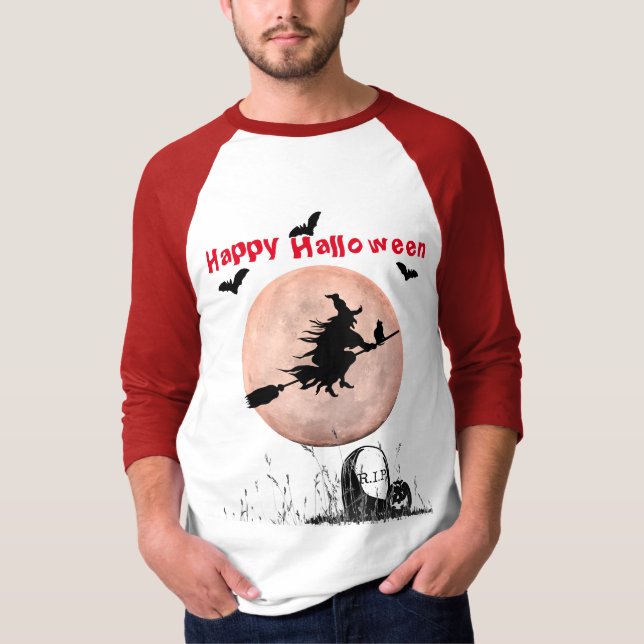 Red White Halloween Witch T-Shirt (Front)