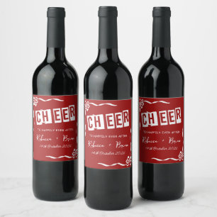 Red & White Hand Drawn Bow Sketch Wedding Wine Label