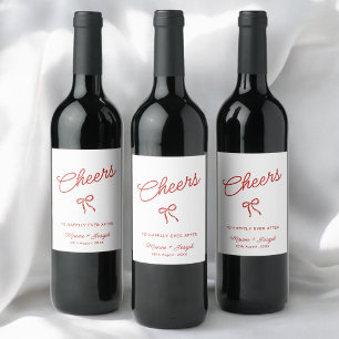 Red & White Hand Drawn Bow Sketch Wedding Wine Label