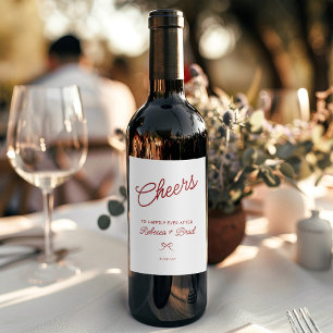 Red & White Hand Drawn Bow Sketch Wedding Wine Label
