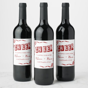 Red & White Hand Drawn Bow Sketch Wedding Wine Label