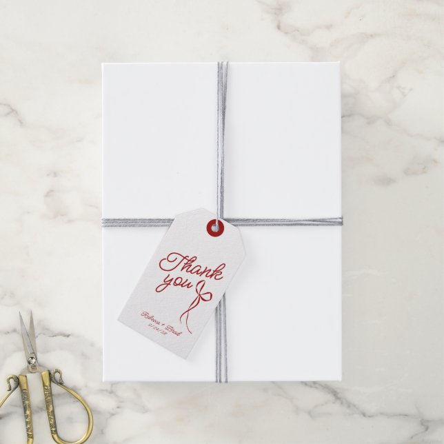 Red & White Hand Drawn Bow Wedding Gift Tag (With Twine)