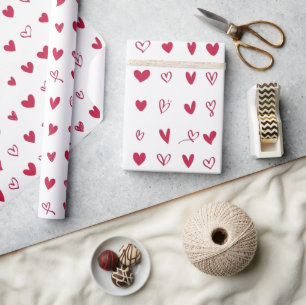 Red White Hand-Drawn Valentine's Day Hearts Wrapping Paper