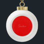 Red White Handwritten Minimalist Your Name Ceramic Ball Christmas Ornament<br><div class="desc">Have you ever seen such a thin, well thought out, aesthetic and remarkable design? The choice of letters, their font size and the darkness of colour have been thought for a long time and designed with long efforts. The result was such a unique design that impresses all who see it....</div>