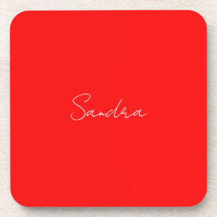 Red White Handwritten Minimalist Your Name Coaster
