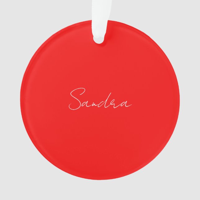 Red White Handwritten Minimalist Your Name Ornament (Front)