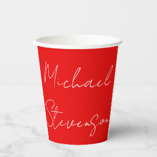 Red White Handwritten Minimalist Your Name Paper Cups