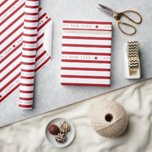 Red & White Happy New Year Set Modern Holiday Gift Wrapping Paper