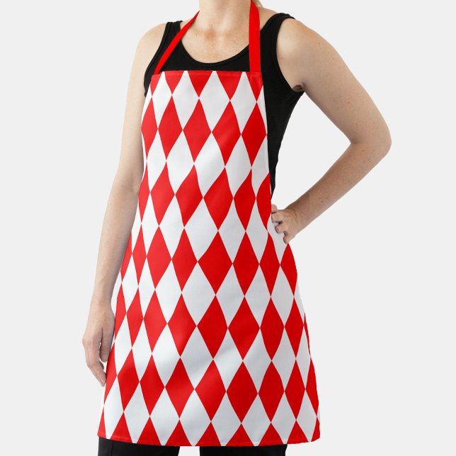 Red White Harlequin Diamonds Checkers Design  Apron (Creator Uploaded)