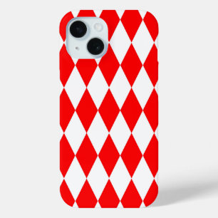 Red White Harlequin Diamonds Checkers Design iPhone 15 Case