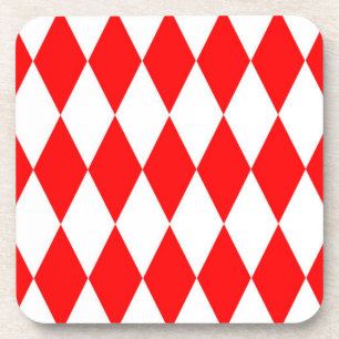 Red White Harlequin Diamonds Checkers Design Coaster
