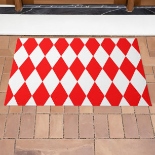 Red White Harlequin Diamonds Checkers Design  Doormat