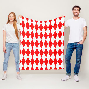 Red White Harlequin Diamonds Checkers Design Fleece Blanket