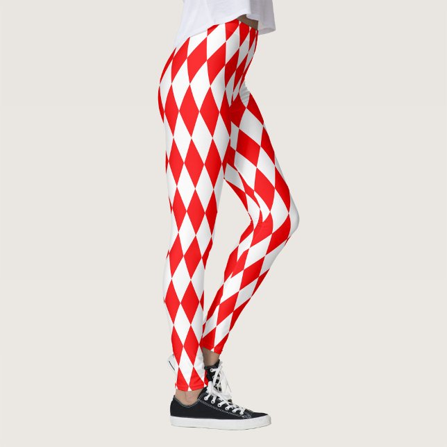 Red White Harlequin Diamonds Checkers Design  Leggings (Creator Uploaded)