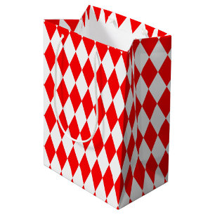 Red White Harlequin Diamonds Checkers Design  Medium Gift Bag