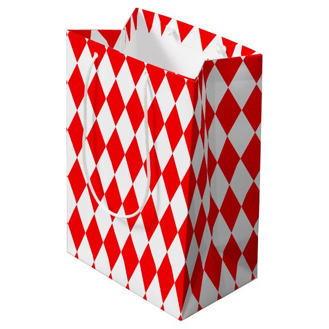 Red White Harlequin Diamonds Checkers Design  Medium Gift Bag (Creator Uploaded)