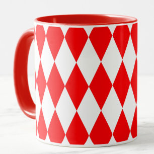 Red White Harlequin Diamonds Checkers Design Mug