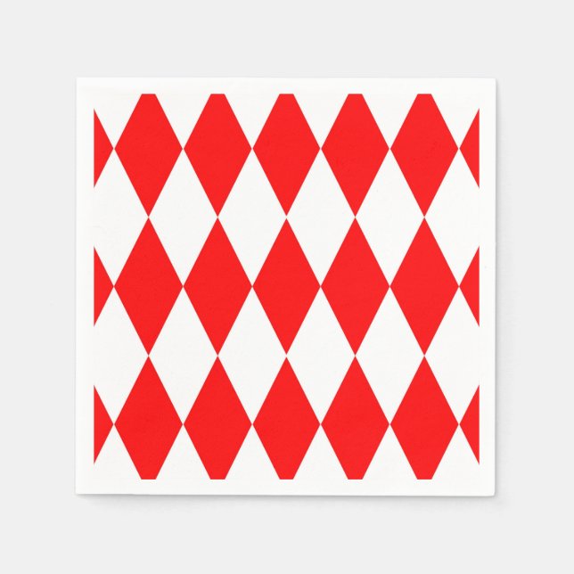 Red White Harlequin Diamonds Checkers Design  Napkin (Front)