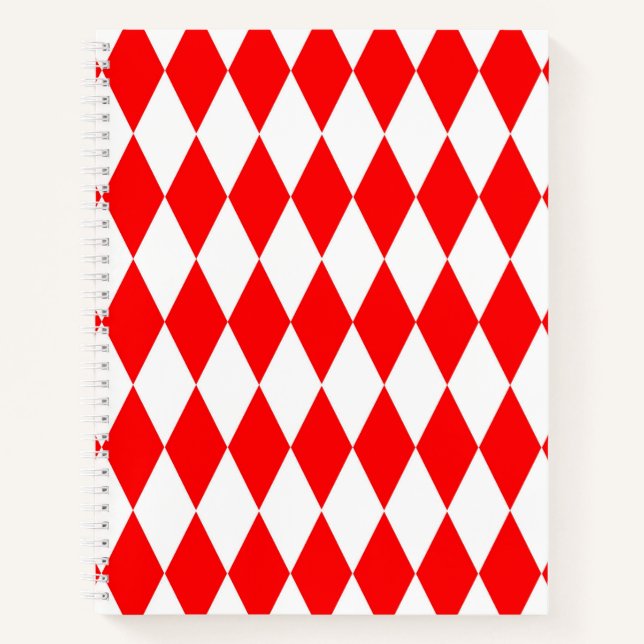 Red White Harlequin Diamonds Checkers Design  Notebook (Front)