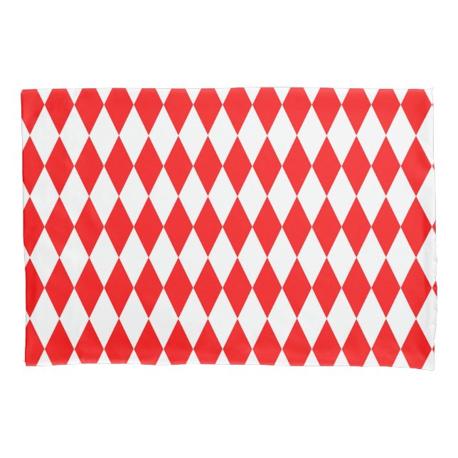 Red White Harlequin Diamonds Checkers Design  Pillowcase (Front)