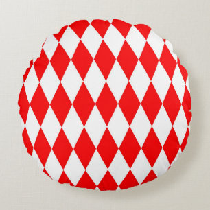 Red White Harlequin Diamonds Checkers Design Round Cushion