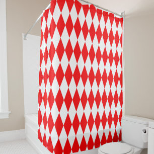 Red White Harlequin Diamonds Checkers Design  Shower Curtain