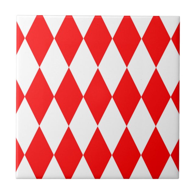 Red White Harlequin Diamonds Checkers Design  Tile (Front)