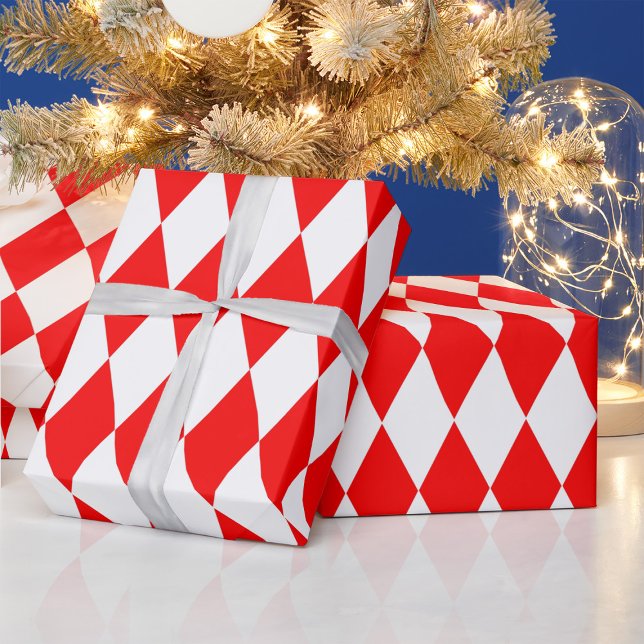 Red White Harlequin Diamonds Checkers Design  Wrapping Paper (Creator Uploaded)