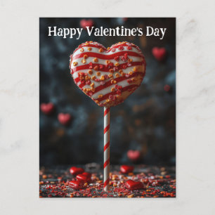 Red White Heart Cake Pop Valentine's Day Postcard