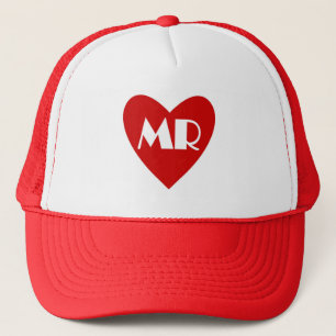 Red white heart Mr wedding title hat