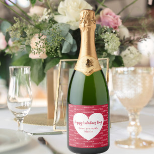 Red white heart name Valentine's Day Sparkling Wine Label