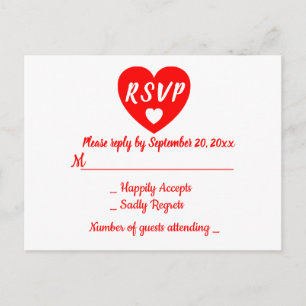 Red & White Heart RSVP Wedding Party Holidays, Postcard