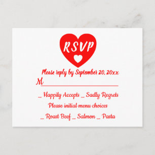 Red & White Heart RSVP Wedding Party Invitation Postcard