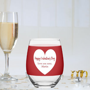 Red white heart Valentine's Day Stemless Wine Glass