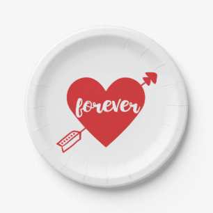 Red White Heart Wedding Bridal Shower Anniversary Paper Plate