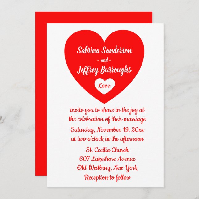 Red & White Heart Wedding Love Invitation (Front/Back)