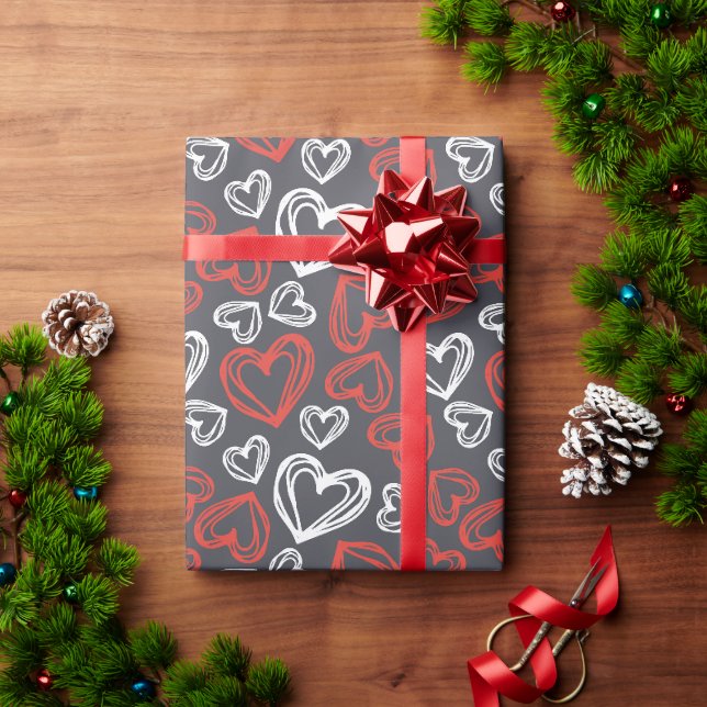  Red & White Heart Wrapping Paper (Holiday Gift)