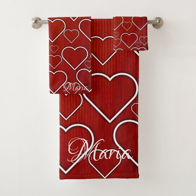 Red & White Hearts   Bathroom Towel Sets (Insitu)